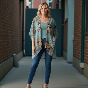 Plus Size XXL Floral Kimono Cardigan Lightweight Boho Layering Top 2 shirts!!!